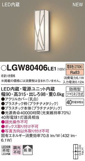 ѥʥ˥å(Panasonic)LEDݡ饤ľշ40ŵ忧LGW80406LE1