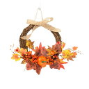 秋のリースハロウィンリース玄関飾りハロウィーン装飾秋の葉の花輪紅葉インテリア雑貨ドア飾り玄関飾りパンプキンかぼちゃ手作り花輪造花撮影道具写真背景家の装飾壁掛け25CM玄関用プレゼント(秋のリース)