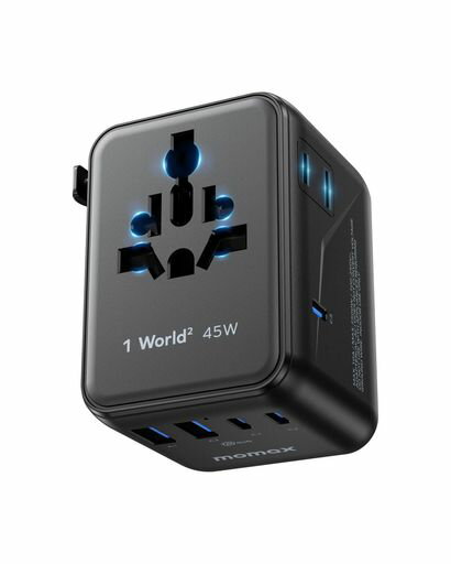【最新登場!45W急速充電】MOMAX変換プラグPD45WGaN急速充電海外旅行用電源変換7台同時充電3*USB-CPD&2*..