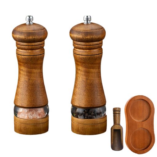 ペッパーミル天然木製手動ソルトミルスパイスミル大容量粗さ調節可能調味料挽きスパイス胡椒、岩塩、花..