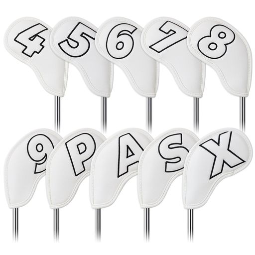 ゴルフアイアンカバーマグネットウェッジカバークラブヘッドカバーセット10pcs(4-9PASX)両面黒い番号白..