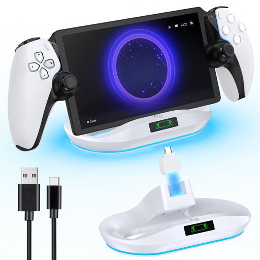PSPortal用充電スタンドPS5Portalリモートプレーヤー充電ドック過充電防止LEDライト付き取り外し可能なType-Cアダプタ取付簡単省スペースPSポータル周辺機器アクセサリー白