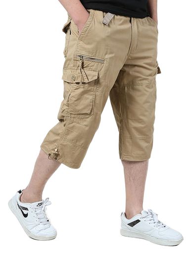 [LLHfashion]メンズカーゴパンツ作業着ショートパンツ夏ミリタリーショートパンツ多機能半ズボンワークパンツ大きいサイズkhakiM