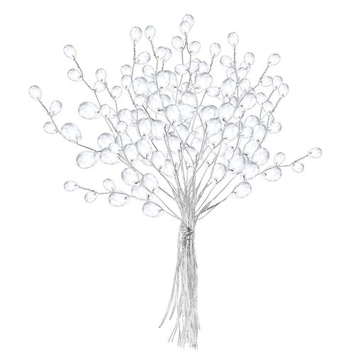 STOBAZA造花ビーズ15cm25本ホワイト透明ドロスタル人工花の茎花幹枝ビーズストリングブライダルピック用結婚式パーティーホーム装飾DIYクラフト装飾フラワースティック