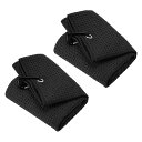 PATIKIL40x40cm三つ折りゴルフタオル2個入りワッフルパターンタオルソフトファイバ強力な吸水力Dクリップ付きゴルフ愛好家用ブラック