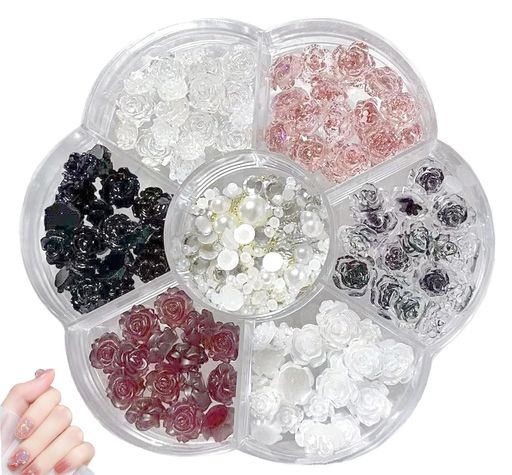 LeTradeJP花ネイルパーツ薔薇約90個セット6色6mm8mmローズカメリア椿バラ3D立体大きいお花パーツネイル..