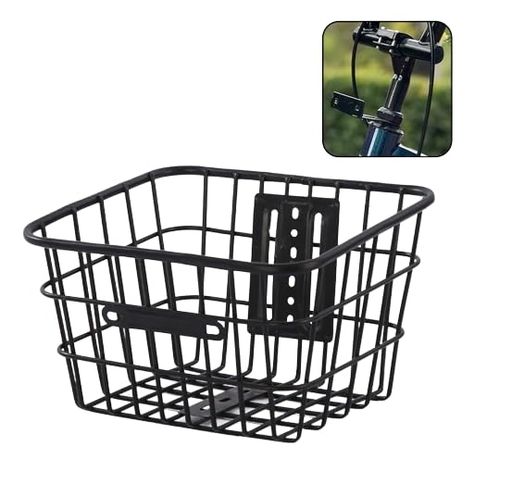 自転車前カゴ(角型)バスケット自転車カゴ前部収納フロントバスケットマウンテンバイククロスバイクカゴ折り畳み自転車通勤車等用ブラック