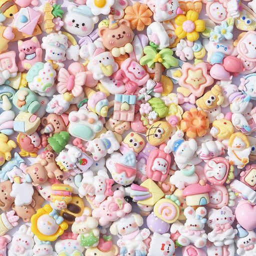 デコパーツ動物と小物ユニコーンネコウサギ曇木瓜サイズかわいい80個セットアクセサリーミックス樹脂製..