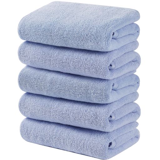 VECELOタオルフェイスタオル5枚入100%綿71*34cm丸洗い高吸水耐久性毛羽落ち少ない柔らか肌触りブルー