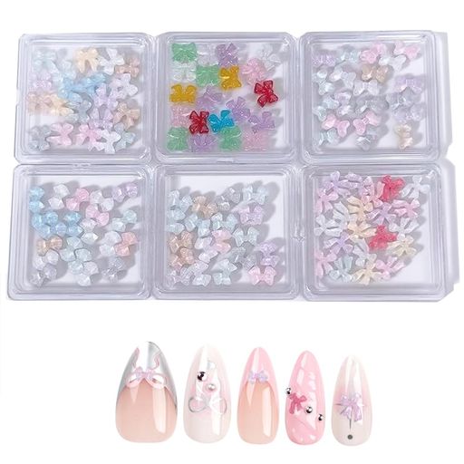 ネイルパーツリボンネイル装飾約120個セッ6つのスタイル3D立体蝶結びネイルパーツルジュエリーパーツ手..