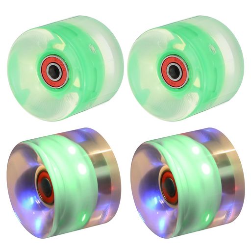 PATIKILライトアップスケートボードホイール60X45MM4個78APUローラースケートホイールベアリング付きアウトドアクルーザーストリートダブルロースケート交換用緑