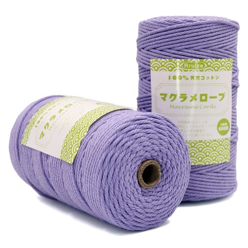 Rruizeマクラメロープ紐糸ナチュラルコットン直径約3mm編んで、100%天然染料使用(ラベンダー200m*2)