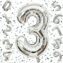Exgox数字バルーンシルバーアルミ風船誕生日40インチナンバー3ハッピーバースデー飾り付け男の子女の子ギフト記念日お祝いパーティー結婚式披露宴