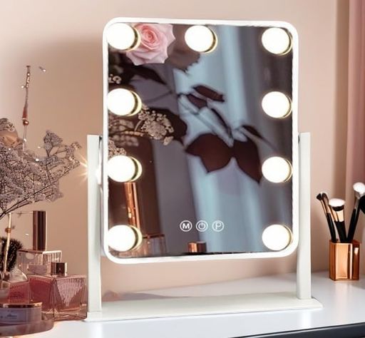 ARREBOL(アレボル)女優ミラー充電式ハリウッドミラーライト付き化粧鏡9個電球卓上ミラーUSB充電式三色照明モード無段階調光機能10倍拡大鏡付きコードレス化粧鏡360度回転人気母の日クリス…