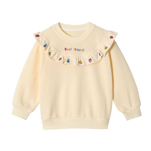 [Miipat]子供服女の子秋服トレーナーキッズトップス女児長袖スウェット刺繡フリル可愛い薄手韓国春秋90..