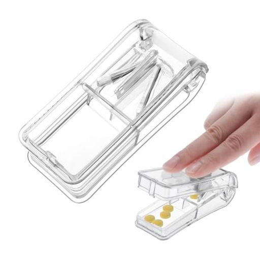 EsiFareピルカッター2分割ピルケース透明切口確認切りやすい錠剤カッターピルパンチャー固定調節可能携..