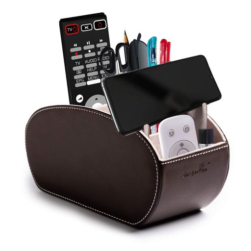 リモコンラック多機能収納ボックスPUレザーボックス卓上小物家庭用収納無料のプラスチック製携帯電話ホルダー(カーキ1)