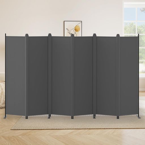 KELIXUパーテーション間仕切り6連高さ176.3cmx幅328.7cmカバーストリップ付属クロスパーテーション折りたたみ式衝立自立式布製目隠し屏風おしゃれ頑丈部屋オフィス事務所用(グレー)