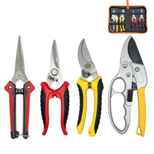 Sutekus園芸用はさみ4点セット剪定鋏ロック機能付き剪定ハサミ庭木/枝切り/果樹/盆栽剪定/庭園作業太い..