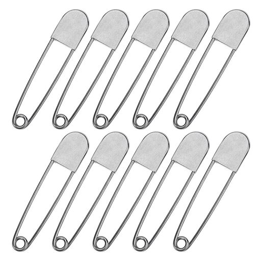 Hymyilyステンレス鋼ジャンボ安全ピン10本セッ特大大きいジャンボランドリーおよびドライクリーニング用の大きなピン(ニッケルホワイト)