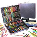 KINSPORYお絵かきセット150点アートセット水彩画色鉛筆絵の具マーカークレヨンセット、新進アーティスト向けの学用品木製ぬりえ画材ケースギフトガールズボーイ...