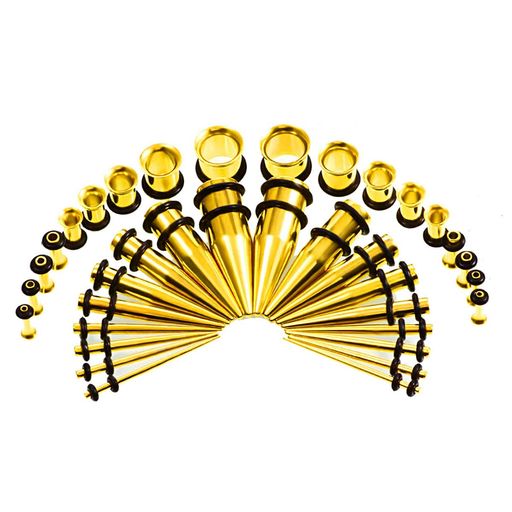 Vogem拡張器ピアスセット36点ボディピアス14G-00Gダブルフレアトンネルキャッチネジ式ゴムキャッチメンズレディースステンレス拡張ピアス拡張セット金属アレルギー対応男女兼用(ゴールド)