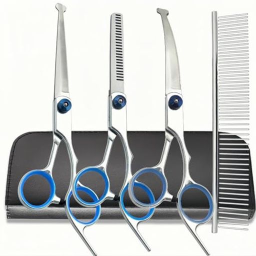 犬用トリミングハサミ犬用グルーミングはさみ安全ラウンドチップ付きプロフェッショナル5イン1犬用グル..