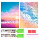 サムコスダイヤモンドアートキットダイヤモンドの絵画2個セットきれい全面貼り付けダイヤモンドアート塗装初心者大人の子供DIY手芸キット芸術品家の壁の装飾(海辺2)(3)