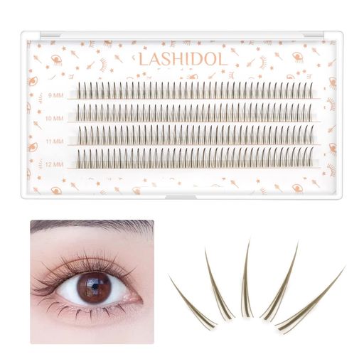 LASHIDOL部分つけまつげマツエクセルフつけまつげナチュラル人気DIYつけまつ毛簡単9~12mm(蘭)(A型つけまつげセットブラウン)