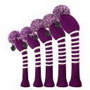 ダークカラー個別ゴルフヘッドカバー5枚セットセット(Purple&WhiteStripes)