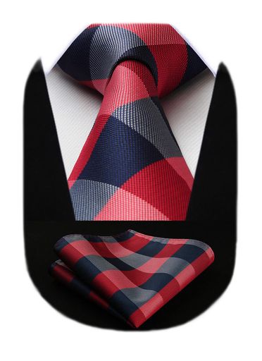 [HISDERN]結婚式赤ネクタイチーフセットメンズブランドチェック柄ビジネス面接就活入学式卒業式プレゼ..