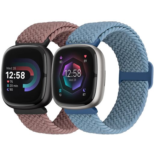 [ACORTJL]弾性編組ソロループバンドFITBITVERSA4/FITBITSENSE2/FITBITVERSA3/FITBITSENSEに対応、伸縮性のあるストラップナイロンスポーツリストバンド、女性、男性用、2パック