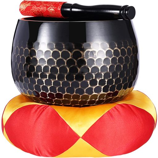 YUYAKESHI重厚音色磬子仏具りん重低音供養おりん真鍮製うろこ表面手打ちふとんリン台リン棒3点セット(9.5cm3.5寸)