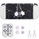 DLseegoSwitchOLED用ケース有機elモデルケーススイッチ有機elカバー分離式TPU素材超軽量耐衝撃猫肉球取り外し簡単キラキラ親指グリップキャップ*4