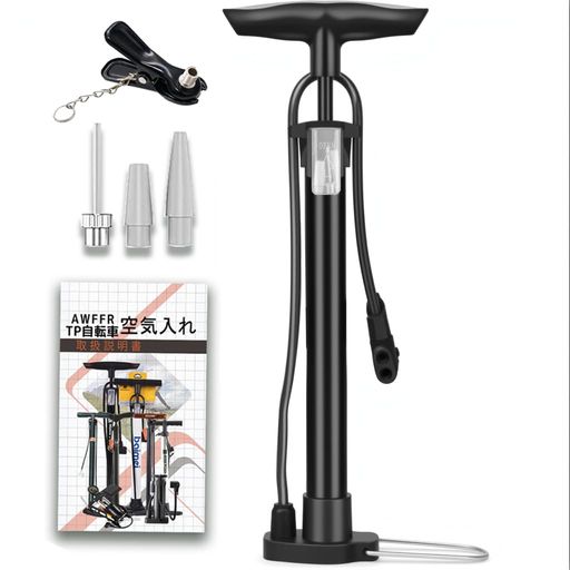 自転車空気入れ仏式くうきいれ仏/英/米式バルブ対応自転車くうき空気入れコンパクトボール兼用人気携帯ボール、電動車、バイク、球、針、浮き輪用日本語取扱説明書付き(黒)(無気圧計)