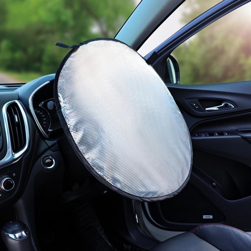 ハンドルカバーサンシェード汎用ステアリングホイールカバー日よけ断熱サンシェード日除けハンドルカバー遮熱遮光ハンドル用高温防止紫外線ホコリ防ぐ簡単取付カーアクセサリ