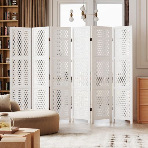 Giantexパーテーション六連間仕切り完成品木製天然木折りたたみ式幅246cmx高さ170cmおしゃれ自立式間仕..