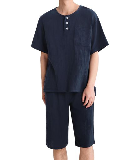 [Sumolux]パジャマメンズ夏半袖綿100ガーゼルームウェア上下セット涼しい吸汗通気肌に優しい父の日寝間着部屋着(4)