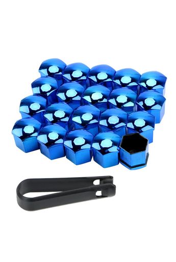 [CHIFONE] ボルト キャップ カラフル 車 タイヤ ホイールナット カバー 汎用 レッド ブルー 光沢 トラック サビ 防止 17MM 20個セット 青