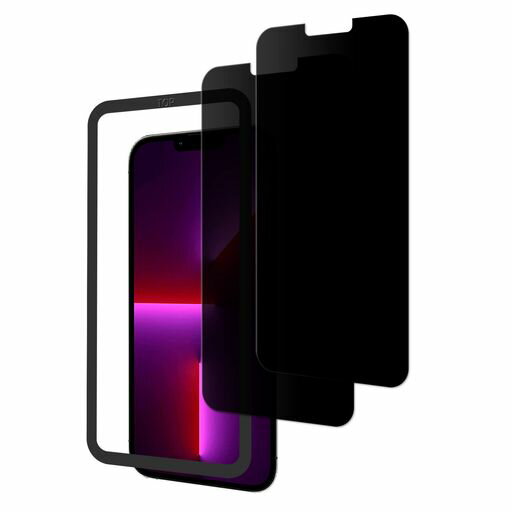 【2枚セットのぞき見防止】ガイド枠付きKPNS日本素材製覗き見防止iPhone13ProMax用ガラスフィルム強化ガラスカバー保護フィルム