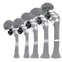 ダークカラー個別ゴルフヘッドカバー5枚セットセット(Grey&WhiteArgyles)