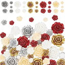 PHPandaHallカボション花薔薇50個5色3D立体的レジンビーズ花バラデコパーツローズヘアクリップアクセサリーパーツジュエリー用DIYハンドメイド手芸材料手作り素材クラフト用品