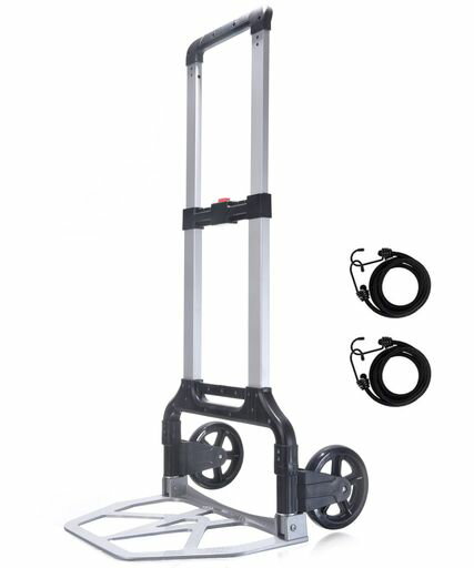 キャリーカート大型タイヤ静音台車運搬キャリー耐荷重150KG多用途カート組み立て不要折りたたみコンパクトキャンプアウトドア引っ越し災害時買い物旅行固定ロープ2本付き(ブラック)