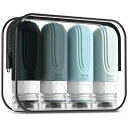 【客室乗務員推薦】トラベルボトル2024年新型トラベルセット一目でわかる特殊な三重フタ構造詰め替えボトル携帯便利旅行用出張用シャンプーボトル収納ポーチ付ブラシ4...
