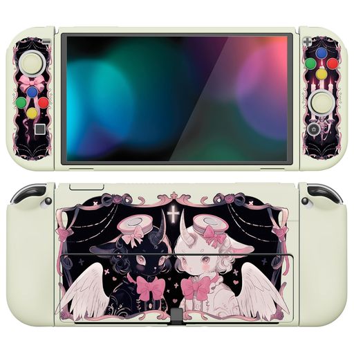 PlayVitalZealProtectNintendoSwitch有機elに対応用ソフト保護シェル、SwitchOLEDに対応用フレキシプロテクタージョイコングリップカバーサムグリップキャップとABXY方向ボタンキャップ付き【ダーク…