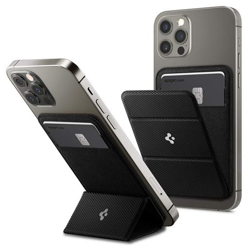 [Spigen]MagSafe対応カードケーススタンドスリムマグネット内蔵背面ウォレットiPhone12用マグネットカード入れマグネット付着スマートフォールドAMP02746(ブラック)