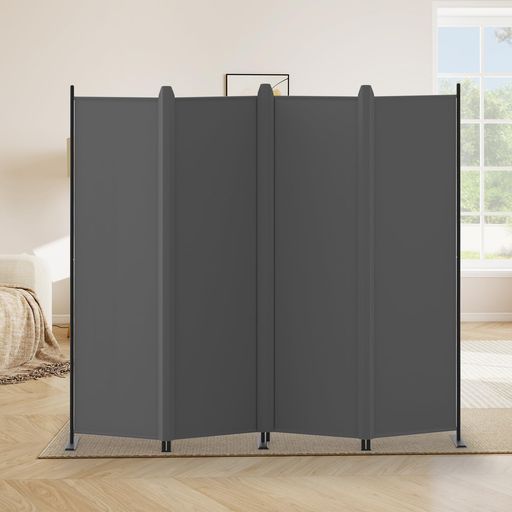 KELIXUパーテーション間仕切り4連高さ176.3cmx幅221cmカバーストリップ付属クロスパーテーション折りたたみ式衝立自立式布製目隠し屏風おしゃれ頑丈部屋オフィス事務所用(グレー)