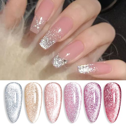 BORNPRETTYジェルネイルカラーセットラメ入りカラージェルホログリッターホログラム春夏ネイル6色ピンクシルバーUV/LED対応ポリッシュタイプセルフネイル