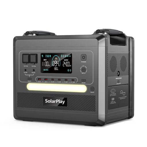 SolarPlay2400Wリン酸鉄ポータブル電源大容量蓄電池2時間満充電15年超長寿命14台同時充電2160Wh/675000..