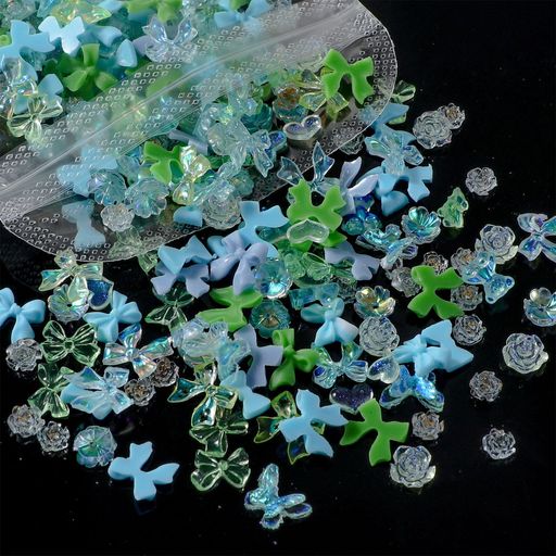 ネイルパーツリボンハート花約400個3D立体蝶々クマネイルパーツストーンパール可愛い大きめネイルアー..